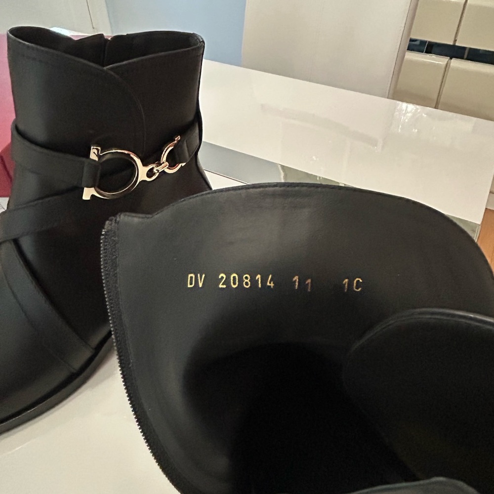 New in box never worn Salvatore Ferragamo Black Ankle Boots with Gold Detail - Picture 4 of 6